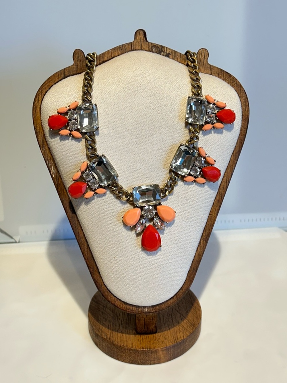 J.Crew Statement Coral & Red Crystal Necklace